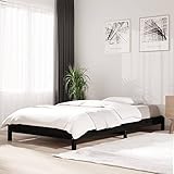 RONGQI Stapelbett, Bett, Familienbett, Bettgestell, Bettrahmen, Bed Frame, Schwarz 90x200 cm Massivholz Kiefer