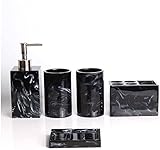 ANIIC Badezimmer Set Badezimmer-Accessoires-Set Aus Marmor-Textur-Harz Mit Seifenschale, Zahnbürstenhalter, Tasse, Seifenspender, Badezimmerzubehör Badezimmer Zubehör (Color : Nero, Size : 5pcs)