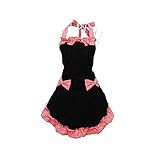 HANERDUN Kochschürze Frauen Damen Schürze Küchenschürze Rot und Schwarz Verstellbar Petticoat mit zwei Taschen Bowknot Schleife für Kochen Backen Grillen Geschenk Idee