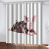 Hundnsney Vorhänge Blickdicht Digitaldruck 3D Tier Schwein Thermogardine Mit Ösen 2Er Set Verdunkelungsvorhang Kinderzimmer Junge Mädchen, Schlafzimmer Wohnzimmer Fensterdekoration 160X210cm