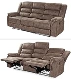 Hochwertiges 3-Sitzer Sofa mit praktischer Relaxfunktion, verstellbare 3er Couch, Taschenfederkern Polsterung und Wellenfedern, 212 cm breit, Bezug Microfaser Vintage Grau Braun | 15134