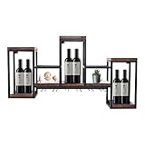 Fermoirper Wandmontierte Weinregale aus Metall/Holz Vintage Wand für Küche Aufbewahrungs,Retro Wein Wand Dekoration für Wohnzimmer,Schwarz