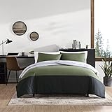 Eddie Bauer - Doppelbett-Bettwäsche-Set, Wendebettwäsche mit passenden Kissenbezügen, lässige Heimdekoration für alle Jahreszeiten (Skyline Stripe Green, Twin)