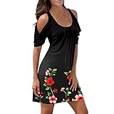 SHE.White Kleider Damen Sommer Tunika Lässig Sexy Abendkleid Partykleid Beach Kleid elegant Shirtkleid Casual Urlaubskleid Abendkleid Freizeitkleid Hochzeitskleid（1-Black,S）