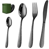 Besteck Schwarz 6 Personen Besteckhalter Kann abfließen Set ,Edelstahl 24 Teilig Messer Gabel Löffel und Besteck Organizer.