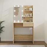 LAPOOH Schminktisch mit LED, Schminken Tisch, Frisiertisch, Kosmetiktisch, Schminkkommode, Schmink Tisch, Make Up Tisch, Sonoma-Eiche 74,5x40x141 cm