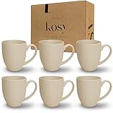 kosy – 6er Tassen Set aus Steingut – Kaffeetassen Set Groß [420 ml] – Kaffeetasse in Pastelltönen Gelb, Grün & Blau – in Handarbeit gefertigte Tasse – Kaffeetassen im skandinavischen Design (Sand)