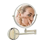 FINLIX An der Wand befestigter Schminkspiegel Zweiseitiger schwenkbarer Spiegel zur Wandmontage, zweiseitig ausziehbar, um 360 Grad schwenkbar (Color : Gold, Size : 7X)