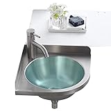 Wandmontierte kleine Edelstahlspüle, Edelstahl-Dreiecksbecken, Eckbecken, Einzelbecken, Küche, kleine Edelstahlspülen, 90°-Bogen-Design, für Küche, Badezimmer, Toilette, Ea