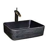 TONPOP Badezimmergefäß und Wasserhahn, kombiniertes Waschbecken über der Theke, quadratisches, mattschwarzes Keramik-Aufsatzwaschbecken für Schrank, Toilette, Waschtisch