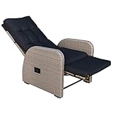 KMH Liegestuhl Polyrattan der Serie BOB mit Auflage - Relaxliege mit Verstellbarer Rückenlehne und Fußteil - Loungesessel aus braunem Polyrattan und Auflage in anthrazit