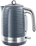 Russell Hobbs Wasserkocher [1,7l, 2400W] Inspire Grau mit hochwertiger Hochglanz-Struktur (Schnellkochfunktion, herausnehmbarer Kalkfilter, Wasserstandsanzeige, abnehmbarer Deckel) Teekocher 24363-70