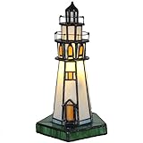 Bieye L30221 Leuchtturm 10 Zoll Tiffany Style Glasmalerei Akzent Tischlampe, Nachtlicht