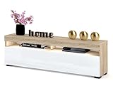 Euro Style TV-Schrank mit LED Stand Tv-Lowboard für Wohnzimmer Schlafzimmer Fernsehschrank Fernsehtisch Sideboard HiFi-Schrank Kommode 50 Zoll, Eiche/Weiß Hochglanz, 120cm