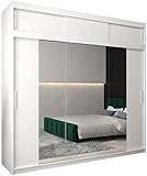 Kryspol Schwebetürenschrank Tokyo 2-250 cm mit Spiegel Kleiderschrank mit Kleiderstange und Einlegeboden Schlafzimmer- Wohnzimmerschrank Schiebetüren Modern Design (Weiß mit Erweiterung)