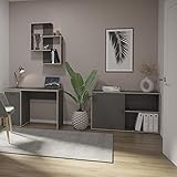 Lomadox Büromöbel Set, Schreibtisch mit Schiebetürenkommode und Wandregal, in anthrazit mit Eichekante