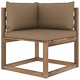 BULANED Garten-Paletten-Ecksofa mit Taupefarbenen Kissen, Lounge Sofa Outdoor, Garten Loungemöbel, Gartensofa, Gartenlounge, Balkon Set Möbel,