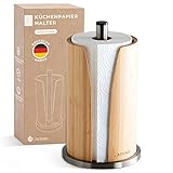 EXITOSO Küchenrollenhalter Bambus - Halter Küchenrolle Edelstahl - Küchentuchhalter - Küchenrollenhalter stehend - Küchenpapierhalter - Küchenrollenhalter Holz - Papierrollenhalter Küchenrolle