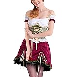 YULONGESS Dirndlkleid Damen, Dirndl Damen midi Trachtenkleid Trach Weißes Langes Kleid Dirndlbluse Spitze Blau Rot 2023 Bühnenkleid für Oktoberfest Besondere Anlässe Grosse Grössen Dress Grobe 46