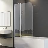 Duschwand für Badewanne 2-teilig 90x140cm Schwenktür mit festem Segment Duschabtrennung, Doppel Faltbar Badewannenwand Trennwand Duschtrennwand, Badewannenaufsatz Faltwand mit 5mm Nano EGS Glas