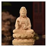 BinOxy Sculpture/Statue Deko Boxwood Guanyin sitzt auf Lotus Ornament Meditation Gebetsstatue Figur Buddhistische Göttin der Barmherzigkeit, klein Skulpturen Deko