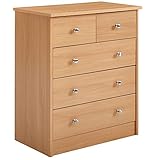 möbelando Design Holz-Kommode 60 x 70 x 35 cm buche mit 5 Schubladen | Mehrzweckanrichte flach für Flur | Modernes Sideboard Zeitlose Anrichte