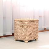 Ottomane Hocker Fußhocker Gepolsterter Fußhocker mit Staufach Cane Rattan Indoor Wintergarten Möbel Stoff 4 Fuß Holzhocker H 10.62IN,A