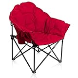 ALPHA CAMP Campingstuhl Faltbar, Klappstuhl bis 150kg, Moonchair für Outdoor Balkon Terrasse Wohnzimmer Büro, Campingsessel Rot