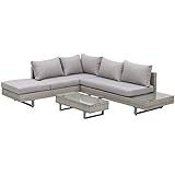 Outsunny Polyrattan-Lounge-Set 3-TLG. Couchtisch Beistelltisch Wetterbeständig Grau + Braun