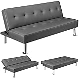 Yaheetech Couch Schlafsofa Klappbett Bettsofa Klappsofa Gästebett Rückenlehne neigbar 105°/140°/180°, 166,5 x 94 x 40 cm, 350 KG belastbar, grau