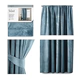 AmeliaHome Vorhang Velvet Optik 140x245 cm blau 1 St. Kräuselband Samt Verdunkelungsvorhang Fensterdekoration Leicht Schimmernd Dekoschal Dekorvorhang