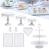 9 Stück Tortenständer Set Weiß - Metall Desserthalter mit Kristallperlen 3 Etagen Runde Cupcake Standfuß Vintage-Stil Kuchenstand Kuchenhalter für Geburtstag Party Hochzeit Deko (9 Stück)