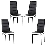 Flyelf 4er Set Esszimmerstühle,Pu Leder Esszimmerstuhl Küchenstühle mit Ergonomisch geformte Lehne (4-Schwarz+Weiß)