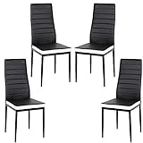 Esszimmerstühle 4er Set, Esszimmer Dtühle Modern, Kunstleder-Bezug, Hohe Rückenlehne, Bequemer Esszimmerstuhl, Kunstleder Stuhl, SGS Geprüft (4, Schwarz und weiß)