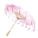 Buachois Handgemachte Regenschirm Chinesischer Geölter Ölpapier Regenschirm mit Quasten, 57cm Rosa Kunst Tanz Sonnenschirm für Hochzeitsfeiern Fotografie Kostüme Cosplay Dekoration