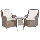 Festnight 3-TLG. Bistro-Set mit 2 Sessel Poly Rattan | Balkonset mit Auflagen und Kissen | Garten Lounge Set Gartentisch Gartenstul Sitzgruppe GartenmoeBel Braun