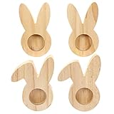 4 Eierbecher aus Holz - Hochwertige Oster Dekoration - perfekt für Brunch und Frühstück - Tischdekoration zu Ostern - Hasen Motiv - Set 2