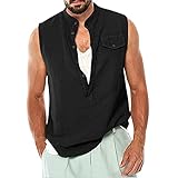 2023 Sommer T-Shirts Herren Tops Casual T-Shirts Herren Frühling Sommer Casual Ärmellos Tank Tops T-Shirt Top Bluse mit Taschen Hemd von Herren, A1-schwarz, XXXL