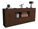 Stil.Zeit Sideboard Johannes - Korpus anthrazit matt - Front Walnuss (180x79x35cm) Push-to-Open Technik & Leichtlaufschienen