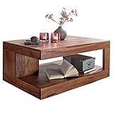 FineBuy Couchtisch Massivholz Sheesham 90 cm breit Wohnzimmer-Tisch Design dunkel-braun Landhaus-Stil Beistelltisch Natur-Produkt Wohnzimmermöbel Unikat modern Massivholzmöbel Echtholz rechteckig