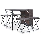 WOODEY Furniture 5-teiliges Esszimmer-Set, faltbar, Polyrattan, Braun