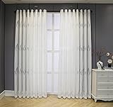 M&W DAS DESIGN Gardinenschal Blätter Jacquard Store Gardinen halbtransparent Stoff Voile Dekoschal lichtdurchlässig Fensterschal Ösenschal weich (weiß 140 * 245(B*H) 1 STK)