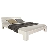 Homestyle4u 1892, Holzbett 120x200, Doppelbett mit Lattenrost, Weiss, Kiefer Massivholz