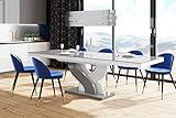 Design Esstisch Tisch HEB-111 Hochglanz ausziehbar 160 bis 256 cm, Farbe:Grau Hochglanz/Weiß Hochglanz
