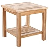 MACOShopde by MACO Möbel Beistelltisch aus massivem Teak Holz wetterfest für Garten Balkon und Terrasse – Quadratischer Holztisch 50 x 50 cm mit Ablagefach