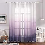 MIULEE Gardinen Transparent Vorhänge Farbverlauf Voile Sheer 2er Set Vorhang mit Ösen Dekoschal Fensterschal für Schlafzimmer und Wohnzimmer 245 cm x 140 cm(H x B) Weiß Lila