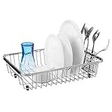 SANNO Geschirrtrockner mit Edelstahl-Besteckhalter, verstellbar über der Spüle Abtropffläche, Geschirrträger