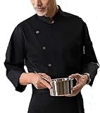 HMLOPX Kochjacke Kochjacken-Mäntel for Männer und Frauen, Stehkragen, Kochkleidung, Restaurant-Uniform, aus atmungsaktivem Baumwollstoff (Color : Schwarz, Size : L/Large)