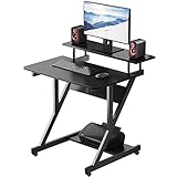 Dripex Computertisch mit Rollen Z-förmiger Schreibtisch, Mobiler Laptoptisch mit Regalen für kleine Räume, Home Office 70x60x79CM Schwarz