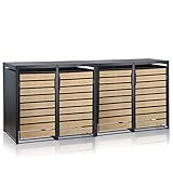 Zelsius Mülltonnenbox 4 Tonnen | 120-240 Liter | Anthrazit RAL 7016 | Tür in Holzoptik inkl. Erweiterungsmöglichkeit | Aufbewahrungsbox für Mülltonnen, Mülltonnenbox 4er